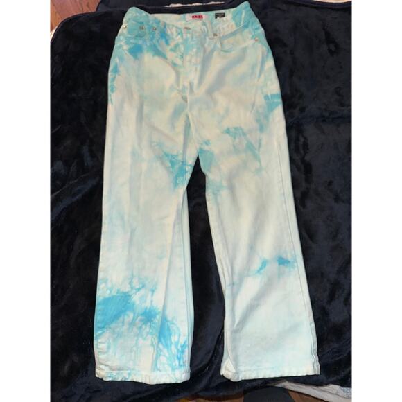 VINTAGE 90's ABS TURQUOISE TIE DYE COTTON DENIM CROP JEANS 2 - Picture 10 of 10